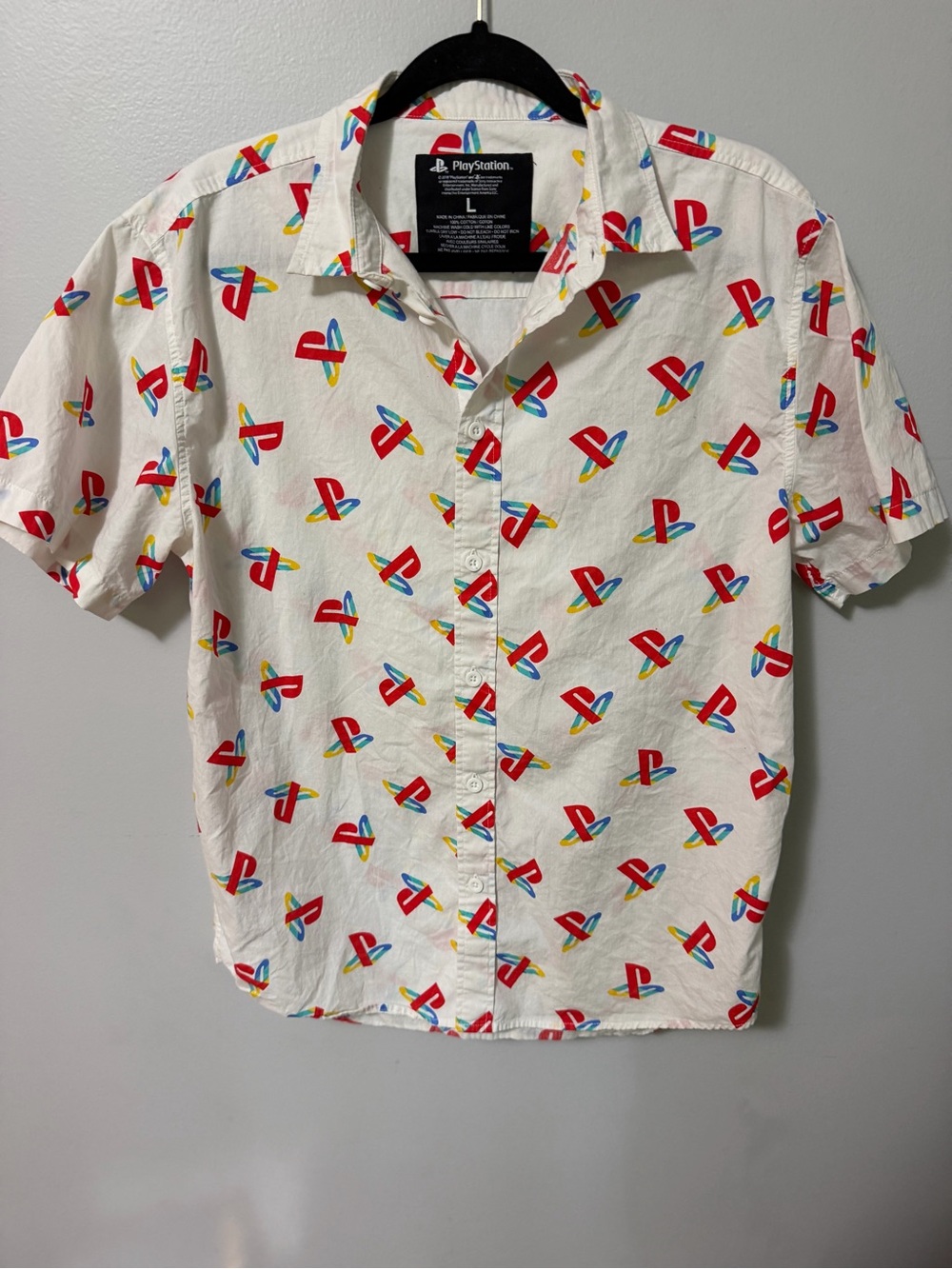 Official PlayStation PS1 Logo Hawaiian Camp Shirt Mens Large Sony Gaming